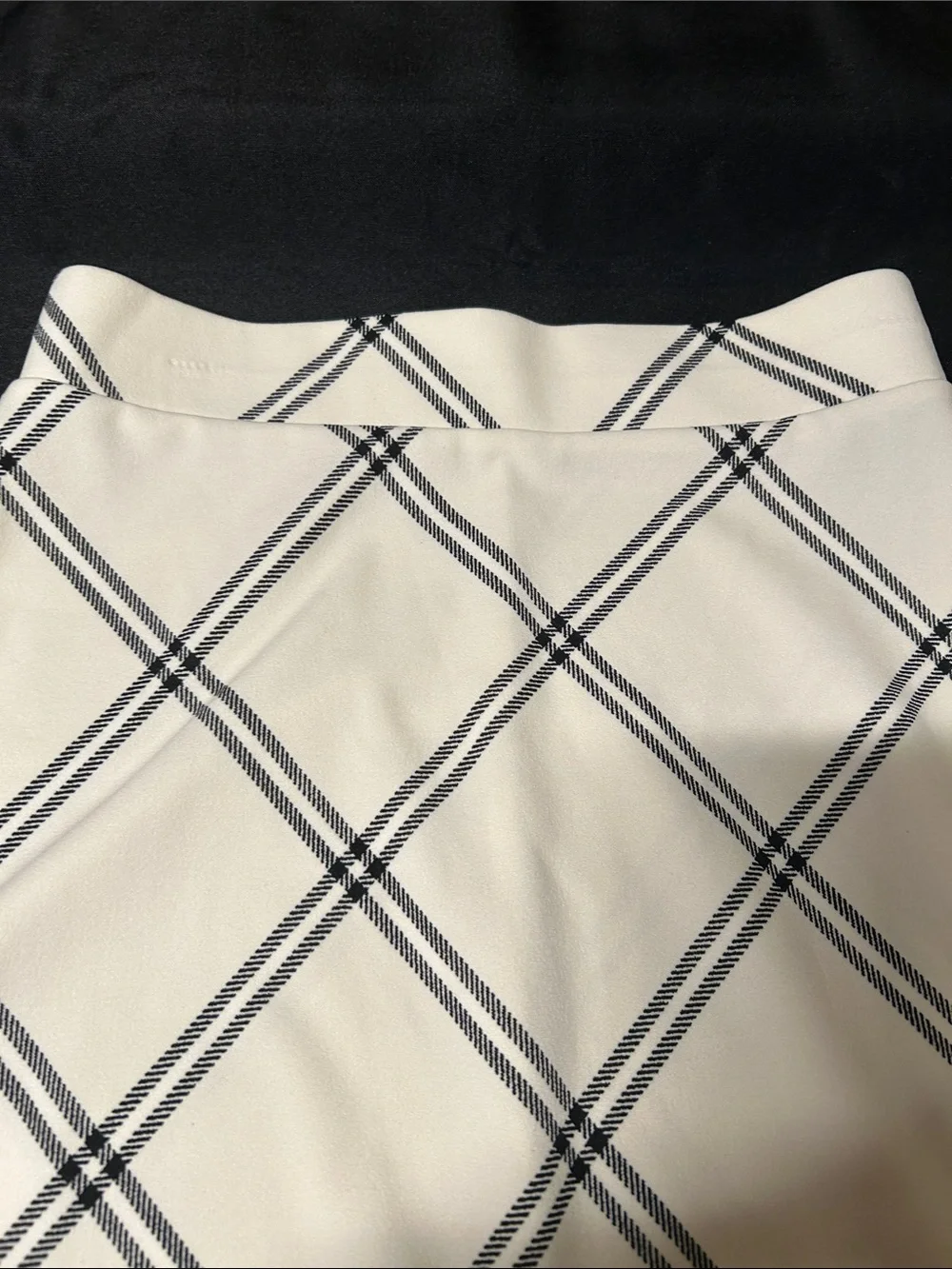 Cream Plaid A-Line Skirt with Black Windowpane